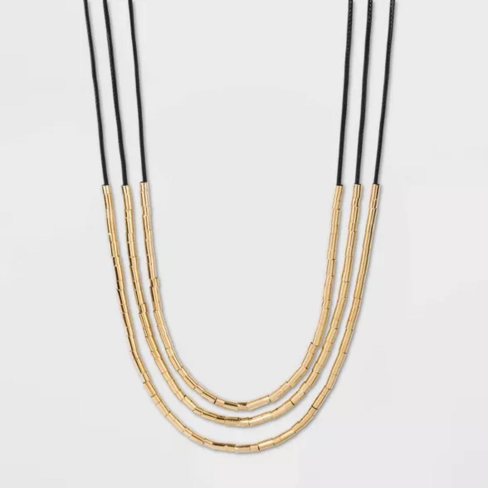 Multilayer Cord Necklace with Beads blavk